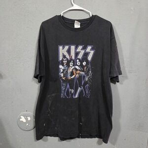 Vintage 2005 KISS Band Graphic T Shirt XL faded Black Rock Music Tour Tee